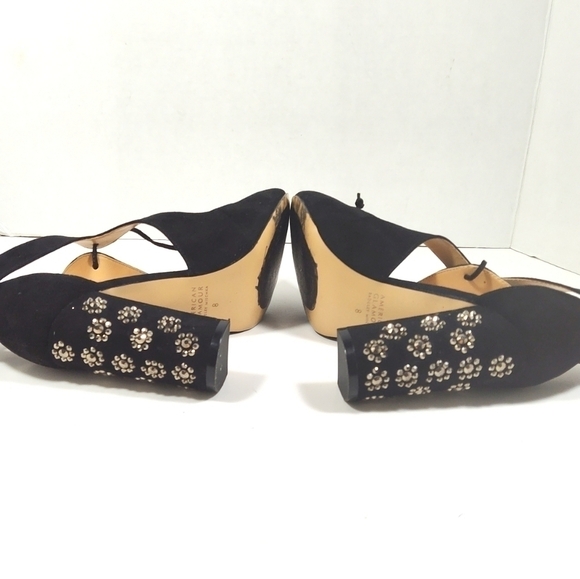 American Glamour  beaded chunky heels suede black shoes Size: 8 - Picture 5 of 5